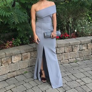 Grey One-Shoulder Dress with slit